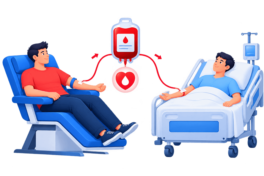 Direct connection from voluntary blood donor to hospital patient