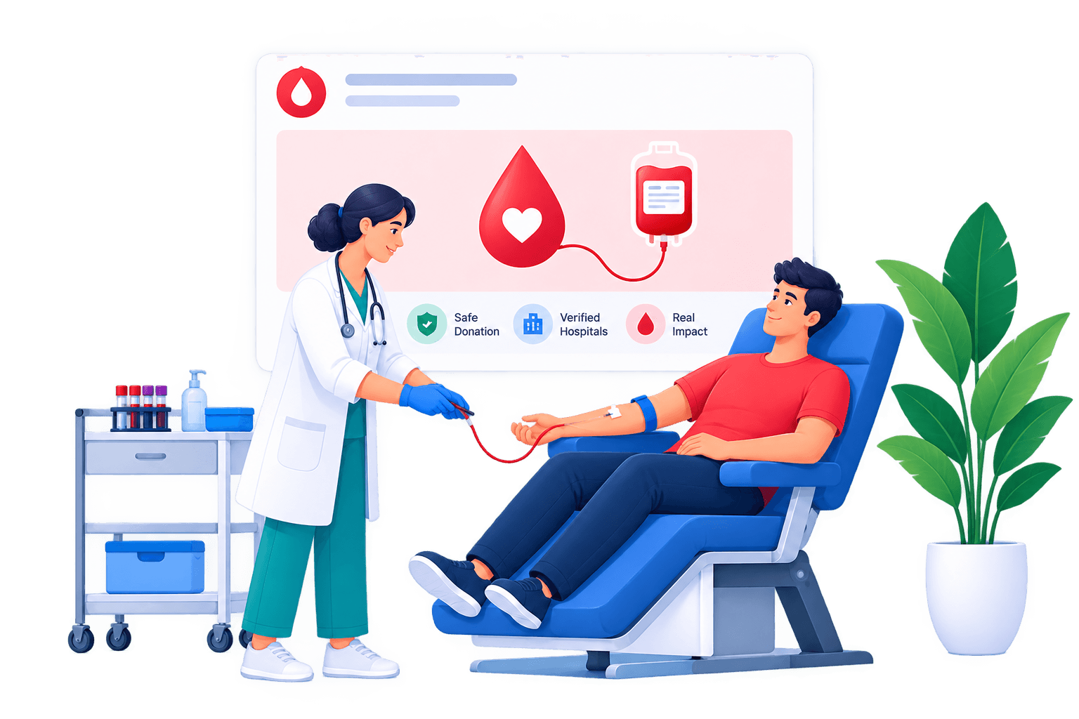 Male voluntary blood donor giving blood safely